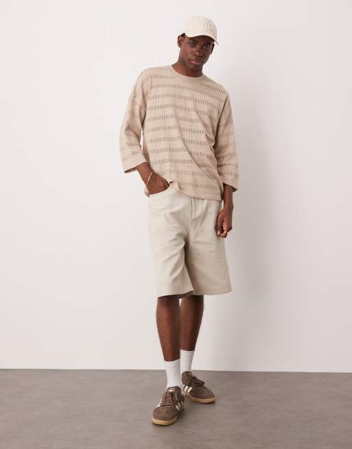 ASOS DESIGN – Gestricktes Oversize-T-Shirt in gestreiftem Ecru, 4 von 4