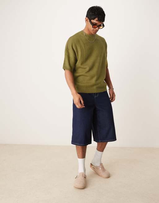 ASOS DESIGN knit oversized t-shirt in khaki green