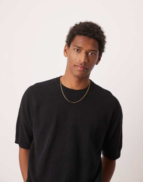 ASOS DESIGN – Gestricktes Oversize-T-Shirt in Schwarz mit Pikee-Struktur - view 1