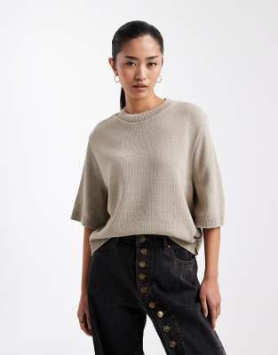 ASOS DESIGN - Gestricktes Oversize-T-Shirt in Steinbeige-Neutral