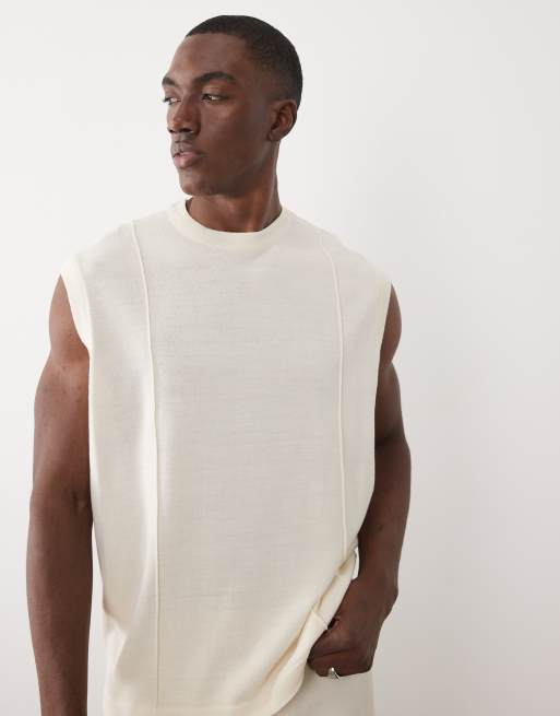 ASOS DESIGN – Gestricktes Oversize-Tanktop in Ecru mit Paspelierung, 4 von 5