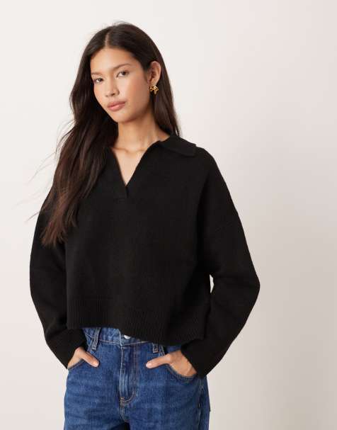 ASOS DESIGN – Gestricktes Polo-Oberteil in Schwarz - view 1