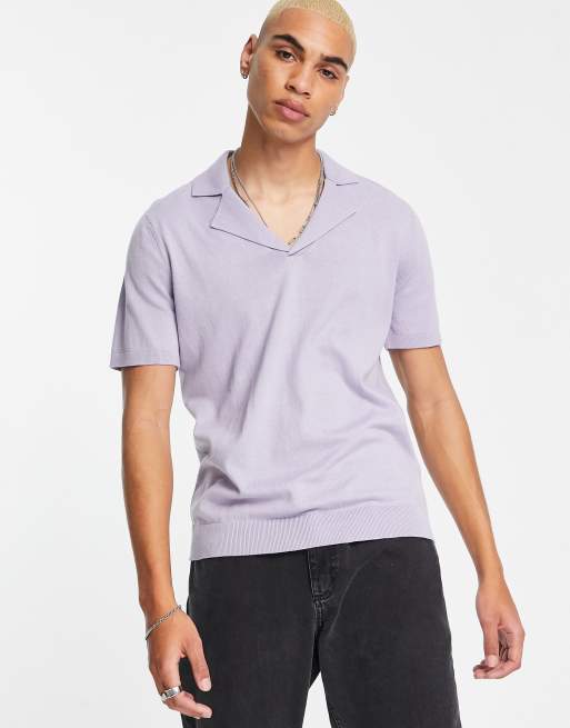 ASOS DESIGN – Gestricktes Polohemd mit Reverskragen in Lila