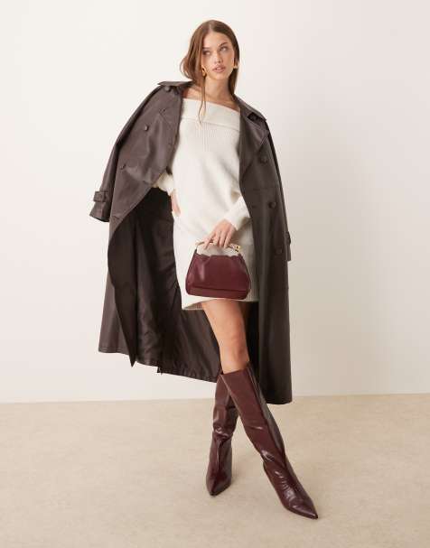 ASOS DESIGN – Gestricktes Pulloverkleid in Ecru mit One-Shoulder-Design - view 1