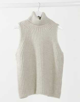 ASOS DESIGN - Gestricktes Rollkragen-Tanktop in Stone-Neutral