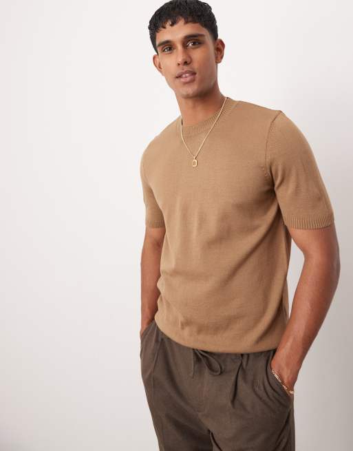 ASOS DESIGN – Gestricktes T-Shirt in Braun, Kombiteil