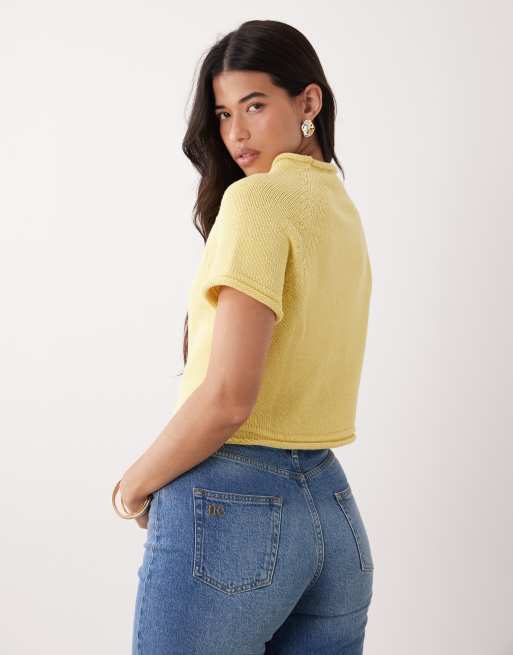 ASOS DESIGN – Gestricktes T-Shirt in Buttermilchgelb mit U-Boot-Ausschnitt, 4 von 4