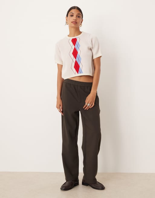 ASOS DESIGN – Gestricktes T-Shirt in Ecru mit Argylemuster und halblangen Ärmeln, 2 von 4
