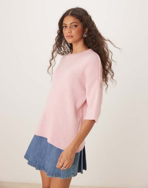 ASOS DESIGN – Gestricktes T-Shirt in Rosa