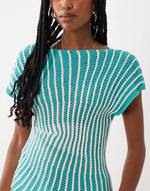 ASOS DESIGN gestricktes, tailliertes Oberteil mit Falten in Petrol, 3 von 4