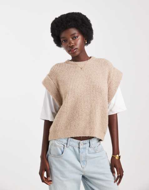 ASOS DESIGN – Gestricktes Tanktop in Mokka mit Ärmeln aus Jersey - view 1