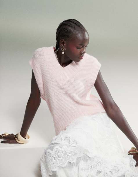 ASOS DESIGN – Gestricktes Tanktop in Rosa mit V-Ausschnitt und Grobstrick-Abschlüssen - view 1