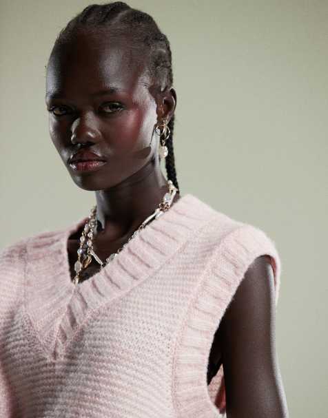 ASOS DESIGN – Gestricktes Tanktop in Rosa mit V-Ausschnitt und Grobstrick-Abschlüssen - view 1