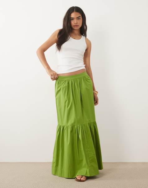 ASOS DESIGN – Gestufter Boho-Maxirock in Grün - view 1