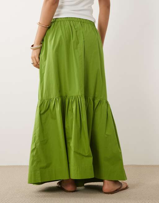 ASOS DESIGN – Gestufter Boho-Maxirock in Grün, 3 von 5