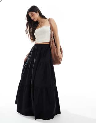 ASOS DESIGN - Gestufter Boho-Maxirock in Schwarz