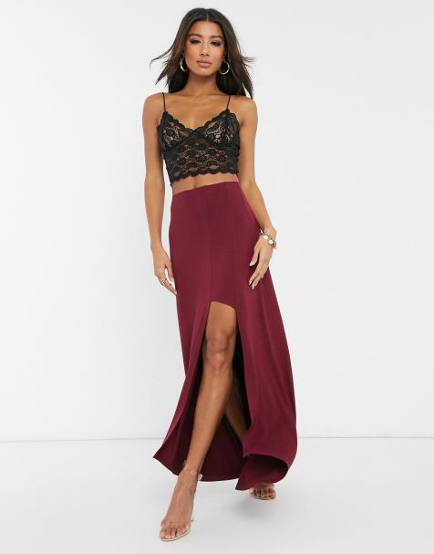 ASOS DESIGN – Gestufter Maxirock mit Schlitz und nach hinten abfallendem Saum