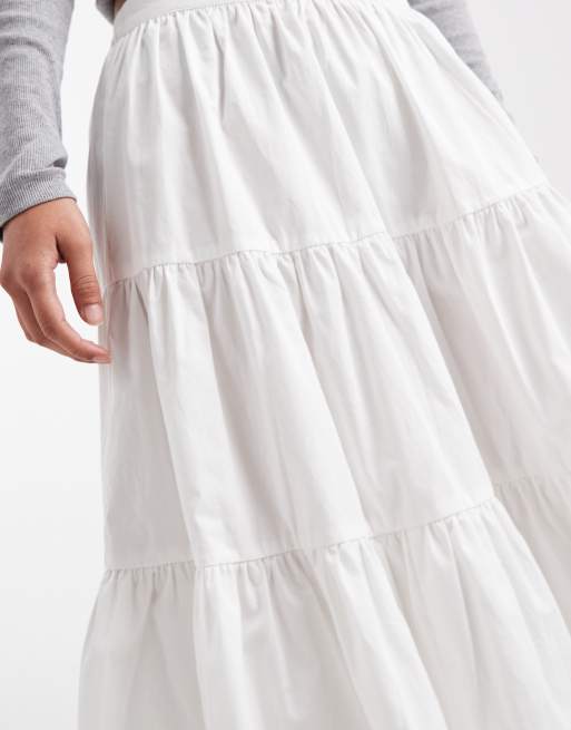 ASOS DESIGN – Gestufter, Midirock im Stil der 90er in Elfenbeinweiß, 3 von 5