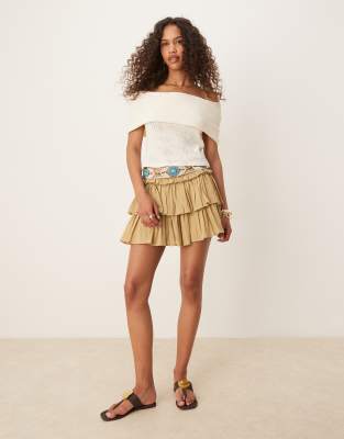 ASOS DESIGN - Gestufter Rüschen-Skort in verwaschenem Khaki-Rosa