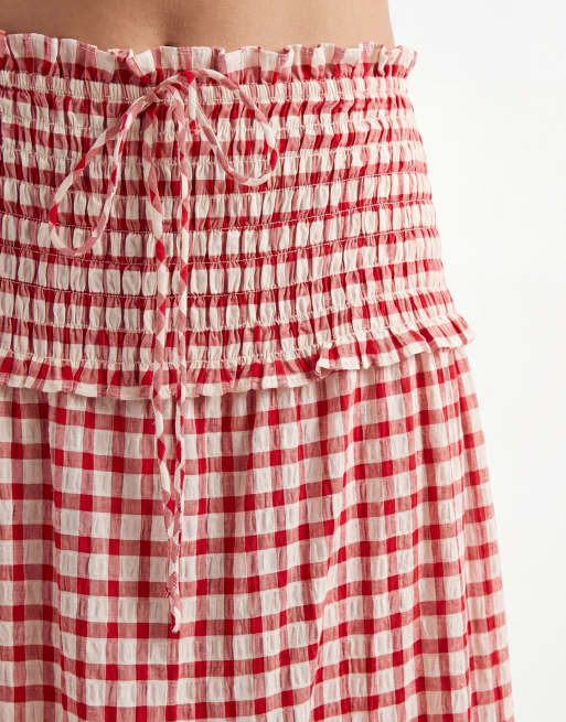 ASOS DESIGN – Gestufter Seersucker-Maxirock mit gesmokter Taille und Vichy-Karo, Kombiteil, 5 von 5