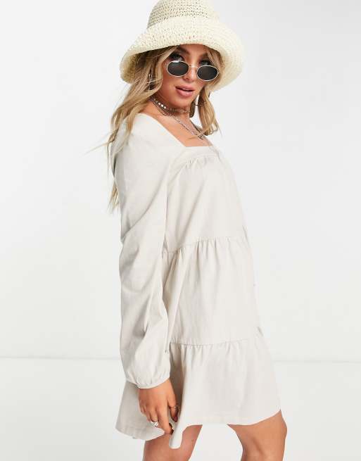 ASOS DESIGN – Gestuftes Hänger-Minikleid in Stein mit eckigem Ausschnitt, 4 von 4