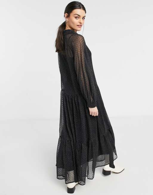 ASOS DESIGN – Gestuftes Maxi-Blusenkleid in schwarz-weiß gepunktet, 2 von 4
