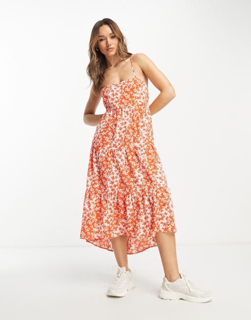 Asos orange floral dress online