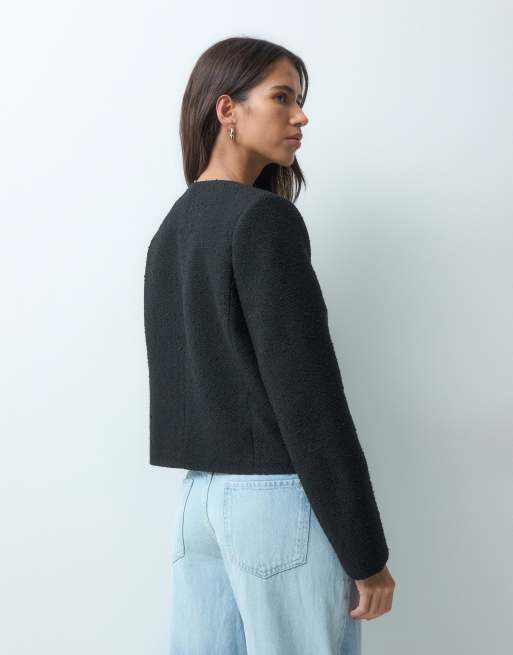 ASOS DESIGN getailleerd boucléjack in zwart, 4 van 4