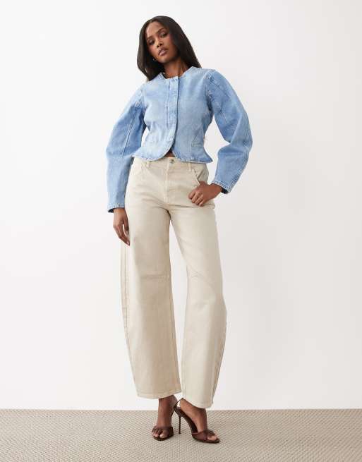 ASOS DESIGN - Getailleerd denim jack met ballonmouwen in middenblauw, deel van co-ord set, 3 van 4