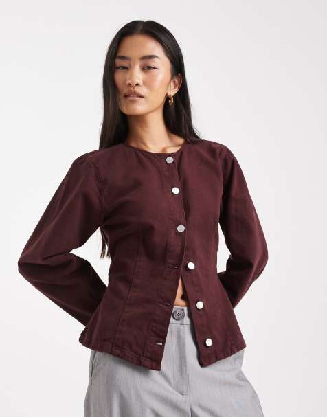 ASOS DESIGN - Getailleerd denim overhemd in pruimrood - view 1