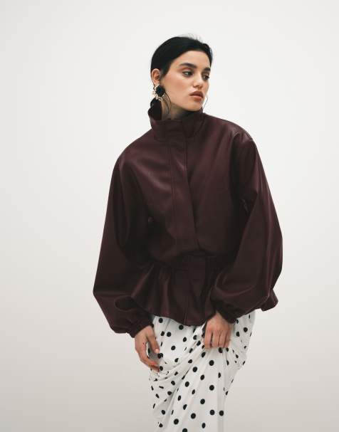 ASOS DESIGN - Getailleerd jack met leerlook en verlaagde taille in bordeauxrood - view 1
