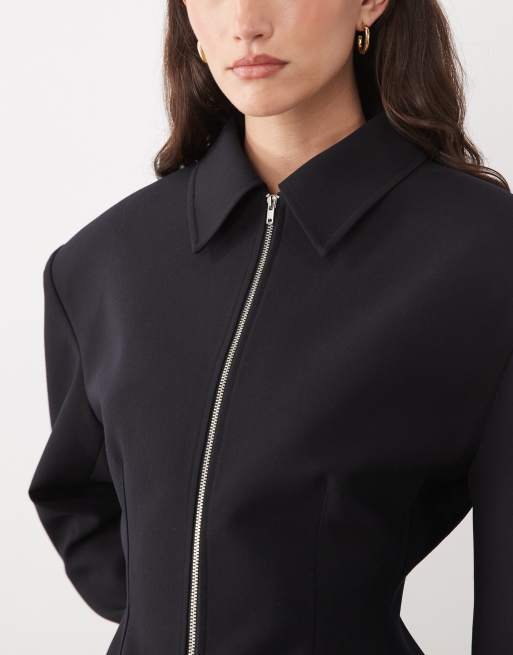 ASOS DESIGN - Getailleerd jack met ritssluiting in zwart, 3 van 4