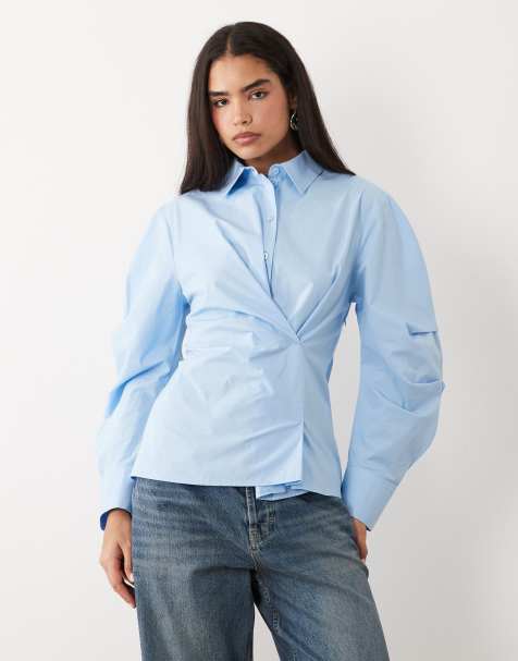 ASOS DESIGN - Getailleerd overhemd met cocoonmouwen en overslag in blauw - view 1