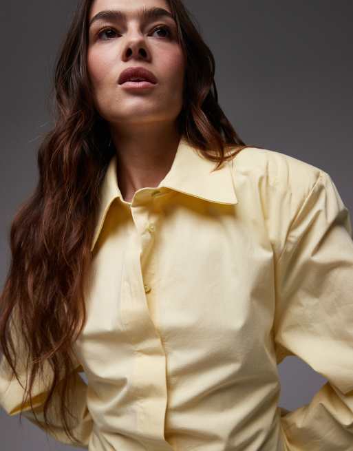 ASOS DESIGN - Getailleerd overhemd met schoudervulling en gestrikte achterkant in lichtgeel, 4 van 4