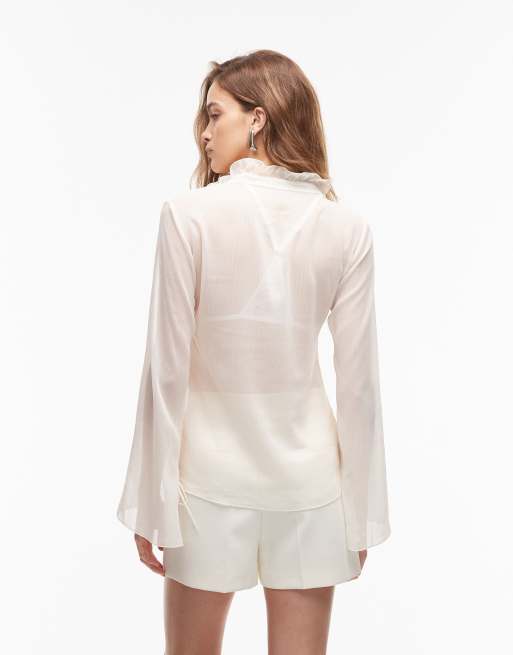 ASOS DESIGN - Getailleerd overhemd van gekreukt chiffon in ecru, 3 van 4