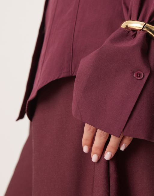 ASOS DESIGN - Getailleerd poplin overhemd zonder kraag in pruimenpaars, 4 van 4