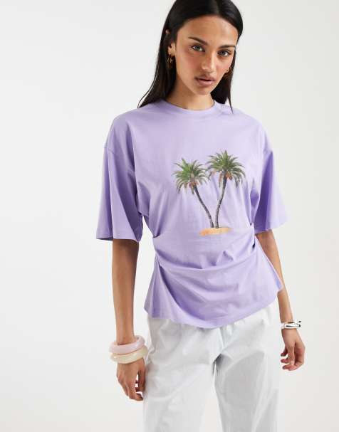 ASOS DESIGN - Getailleerd T-shirt met palmprint in lila - view 1