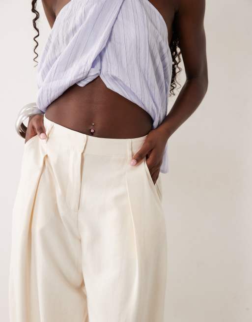 ASOS DESIGN getailleerde ballonbroek met ruchezoom in crème, 3 van 5