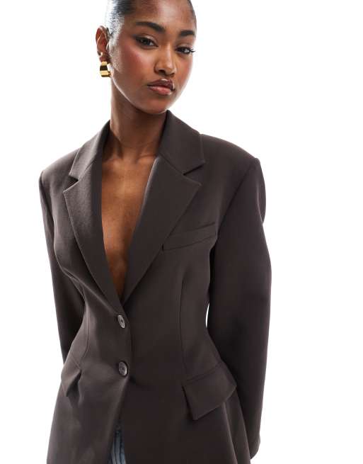 ASOS DESIGN - Getailleerde blazer in chocoladebruin, 2 van 4