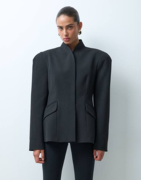 ASOS DESIGN getailleerde blazer met gevormde schouders en gevormde taille in zwart - view 1