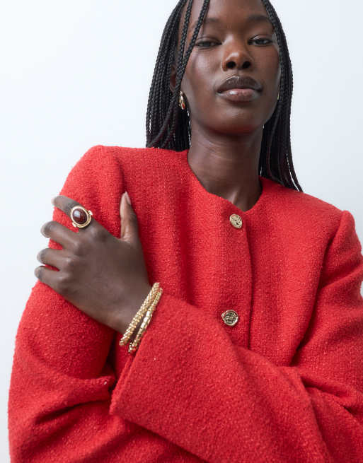 ASOS DESIGN getailleerde blazer met hoge hals en gouden knopen in rood, 5 van 5