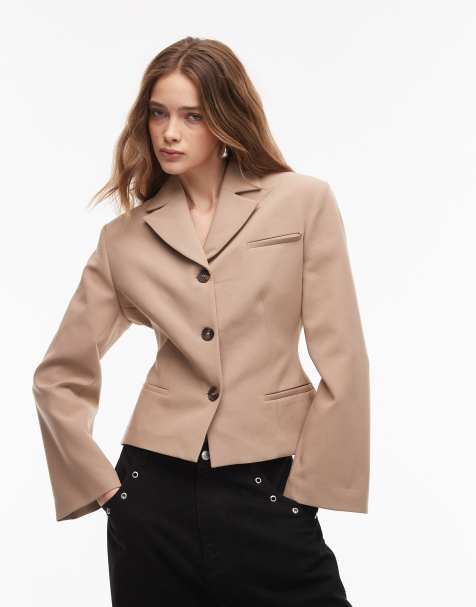 ASOS DESIGN - Getailleerde blazer met hoge sluiting in lichtbruin - view 1