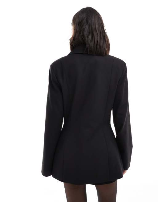 ASOS DESIGN - Getailleerde blazer met overslag aan de voorkant in zwart, 4 van 4