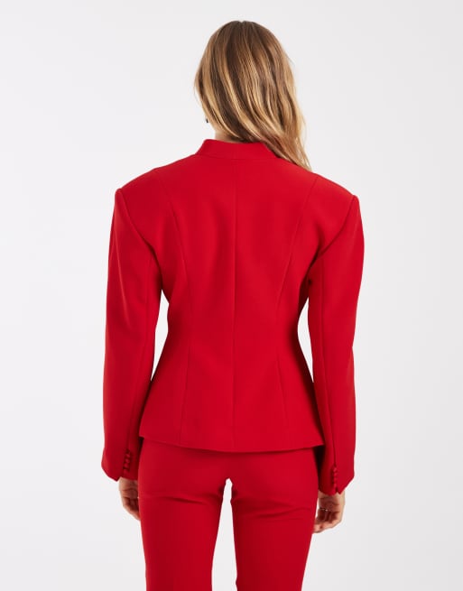  ASOS DESIGN - Getailleerde blazer zonder kraag met meerdere knopen in rood, 3 van 4