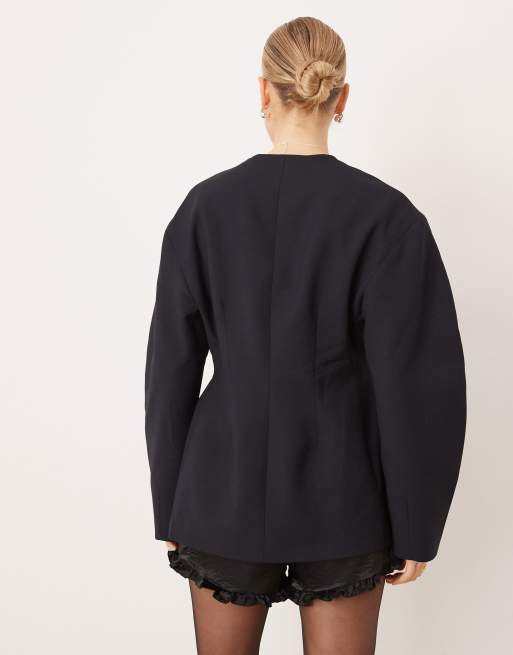 ASOS DESIGN - Getailleerde blazer zonder kraagje in zwart, 4 van 4