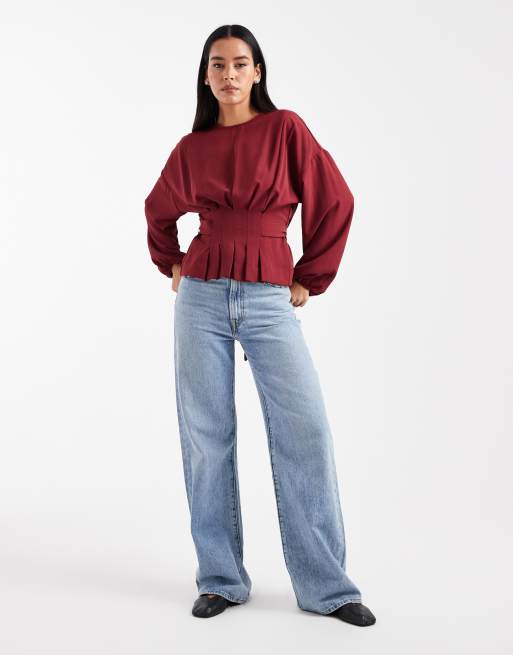 ASOS DESIGN - Getailleerde blouse met gestrikt achterkant in bordeauxrood, 2 van 4