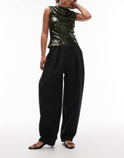 ASOS DESIGN - Getailleerde broek met ballonpijpen en omgeslagen zoom in zwart - view 1