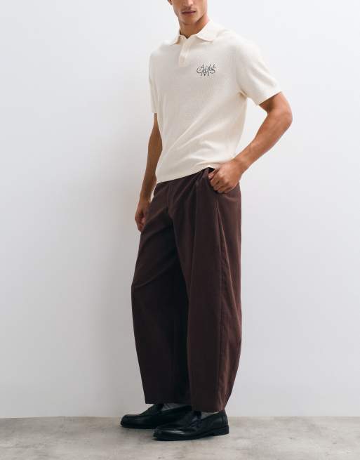 ASOS DESIGN getailleerde broek met riem en barrel leg in bruin met linnenlook, 2 van 5