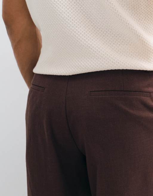 ASOS DESIGN getailleerde broek met riem en barrel leg in bruin met linnenlook, 4 van 5