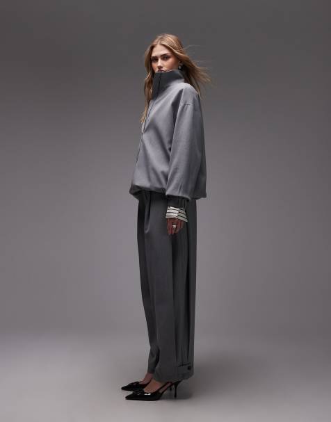 ASOS DESIGN - Getailleerde broek met zijplooien in antracietgrijs - view 1